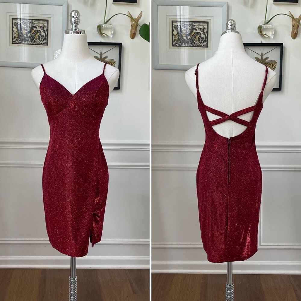 City Triangles Red Glitter Metallic Cocktail Dress Strappy Back 3
